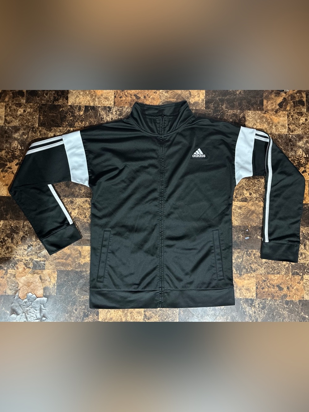Adidas black zip-up tracksuit jacket